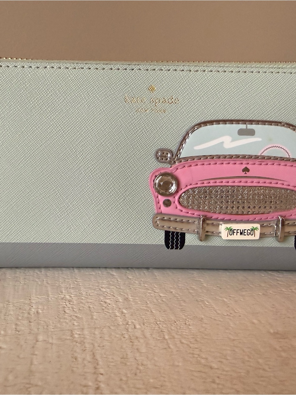 kate spade Mint and Pink Car Zip Wallet